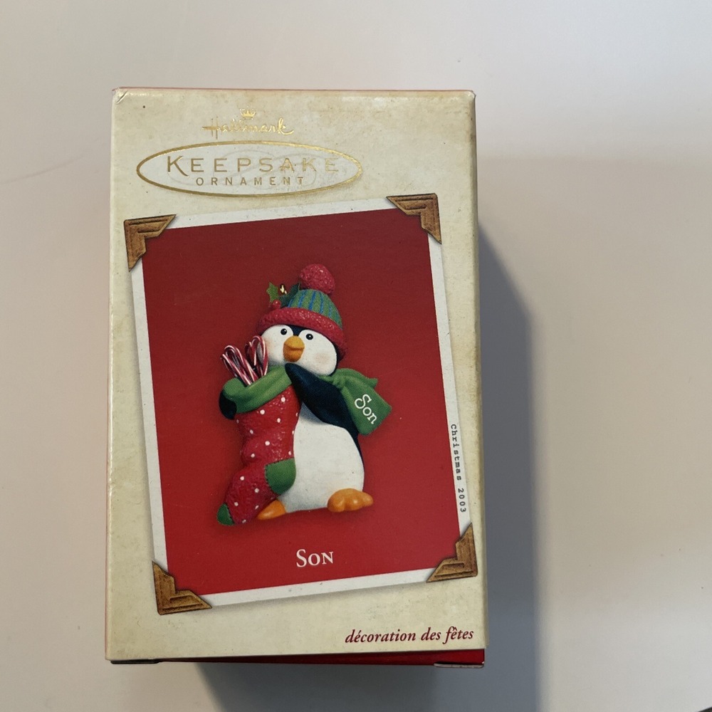 2003 Hallmark Keepsake Ornament Christmas Son Penguin with Stocking Candy Canes
